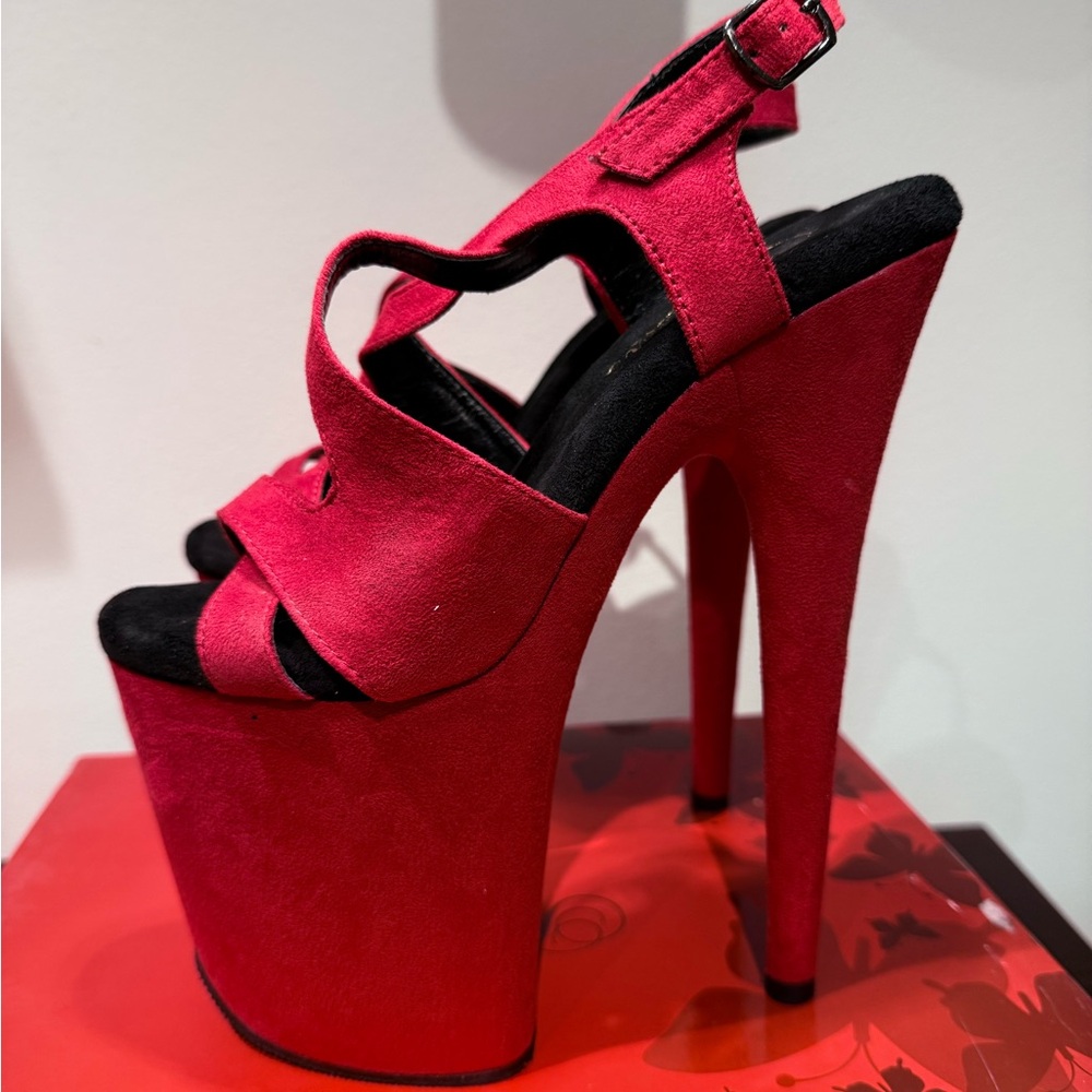 Pleaser Flamingo FLAM831FS Red Faux Suede Size 7 - Picture 7 of 10